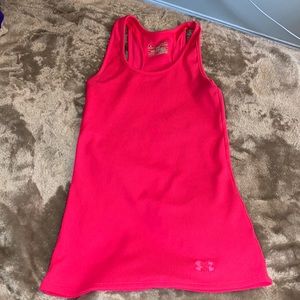 Under Armour fitted pink razor back tank top.